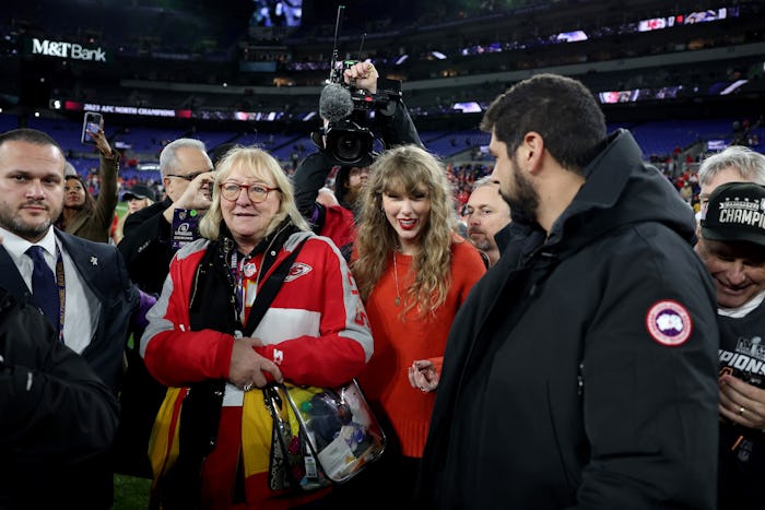 Donna Kelce and Taylor Swift wore matching jewelry to honor Travis Kelce.