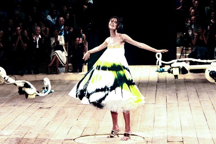 Shalom Harlow the runway during the Alexander McQueen Ready to Spring/Summer 1999 fashion show.