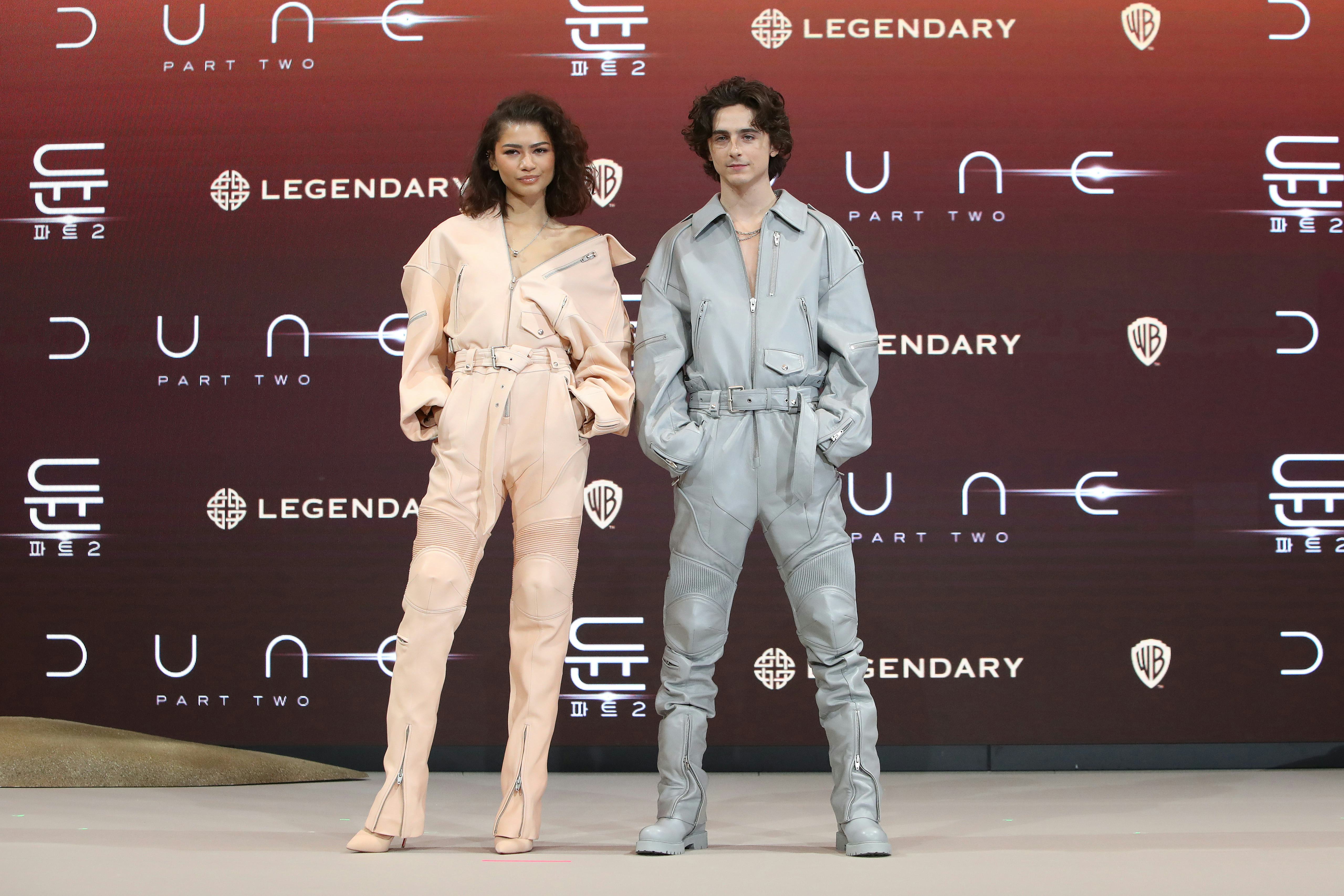 Zendaya & Timothée Chalamet's Matching Leather Jumpsuits Were A