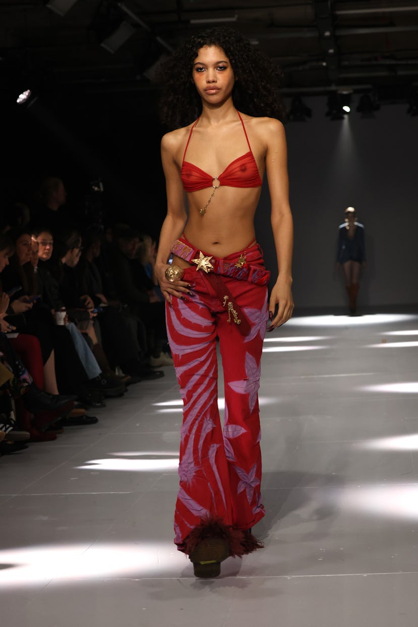 A model on the runway during the Masha Popova show during London Fashion Week. 