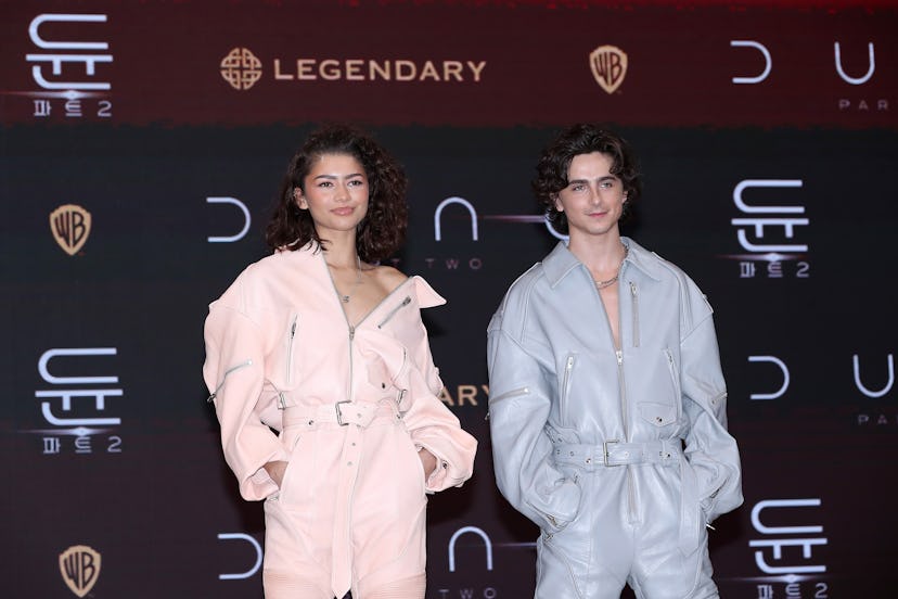 Actors Zendaya and Timothee Chalamet attend the "Dune: Part Two" press conference on February 21, 20...