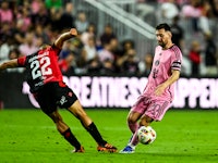 Inter Miami's Argentine forward #10 Lionel Messi plays during the international friendly match betwe...