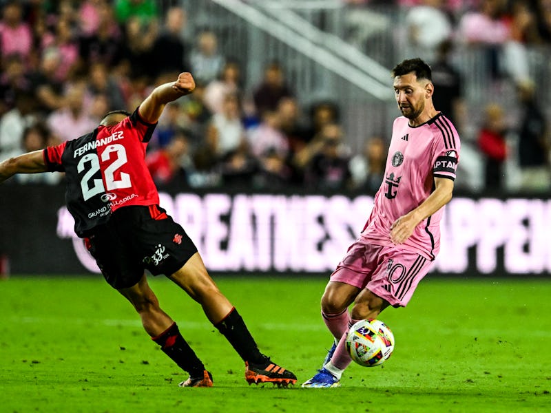 Inter Miami's Argentine forward #10 Lionel Messi plays during the international friendly match betwe...