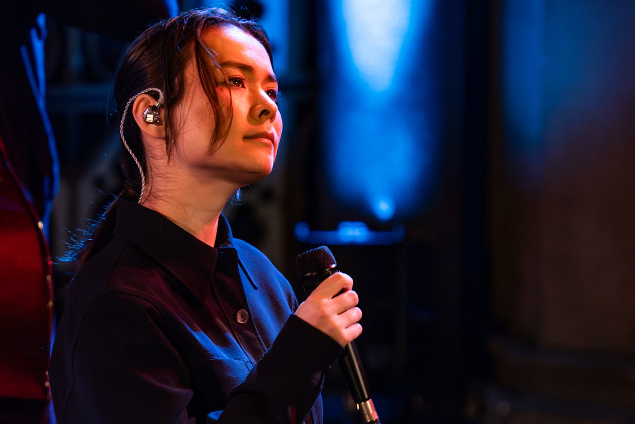 LONDON, ENGLAND - OCTOBER 11: Mitski performs at Union Chapel on October 11, 2023 in London, England...