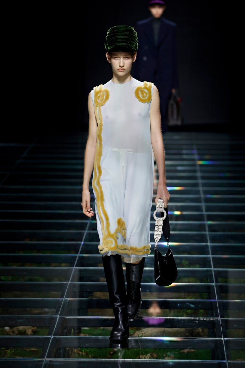 A model walks the runway at the Prada fashion show during Milan Fashion Week Womenswear Fall/Winter ...