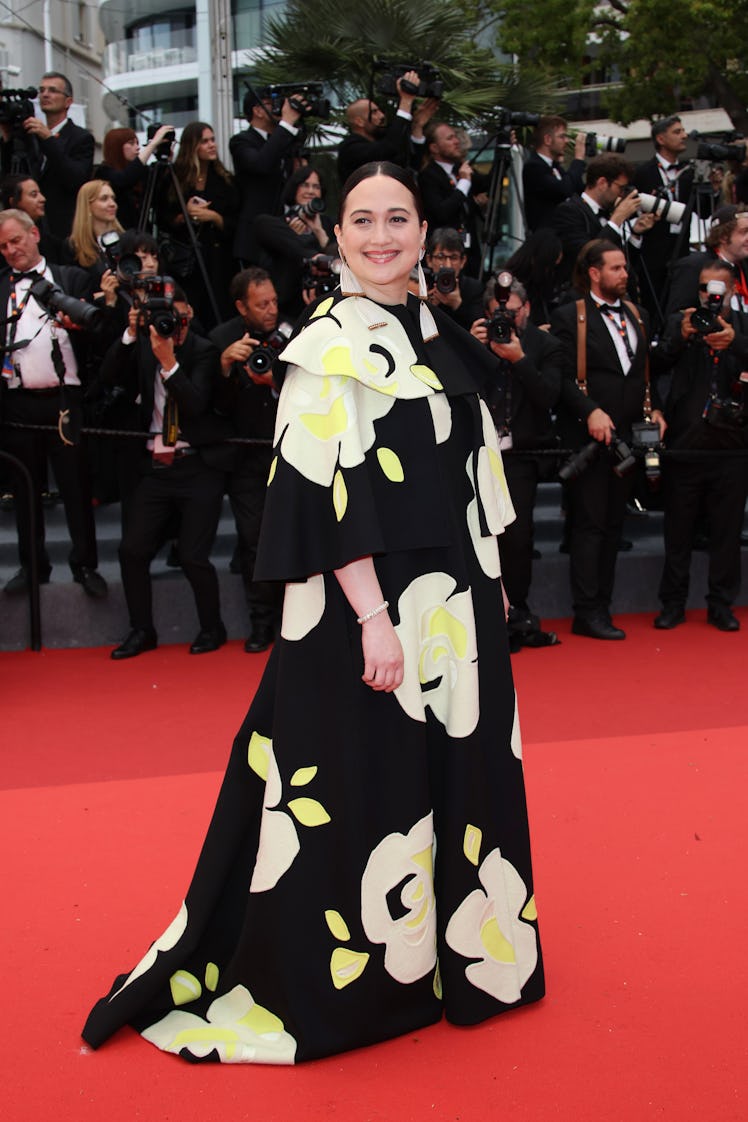Lily Gladstone attends the "Killers Of The Flower Moon" red carpet during the 76th annual Cannes fil...