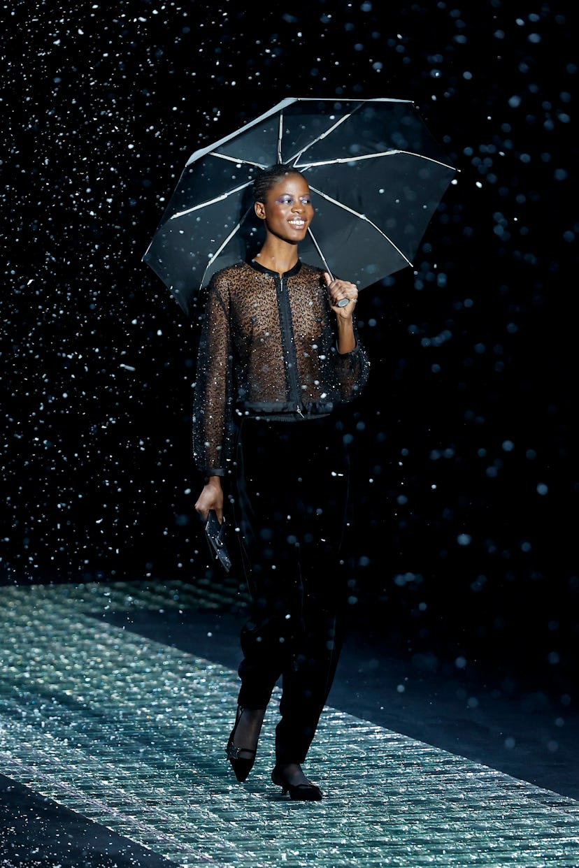 A model walks the runway at the Emporio Armani fashion show during Milan Fashion Week.