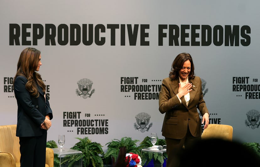 On her Fight For Reproductive Freedoms tour, Kamala Harris reacted to the Alabama Supreme Court's ru...