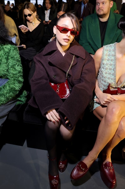 MILAN, ITALY - FEBRUARY 23: Emma Chamberlain attends the Gucci Women's Fall Winter 2024 Fashion Show...