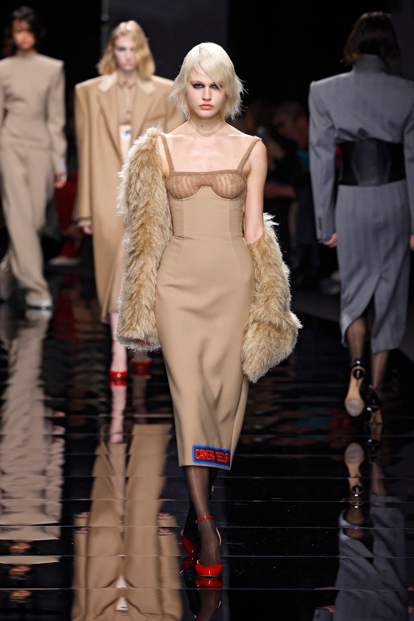 A model walks the runway at the Sportmax fashion show during the Milan Fashion Week Womenswear Fall/...