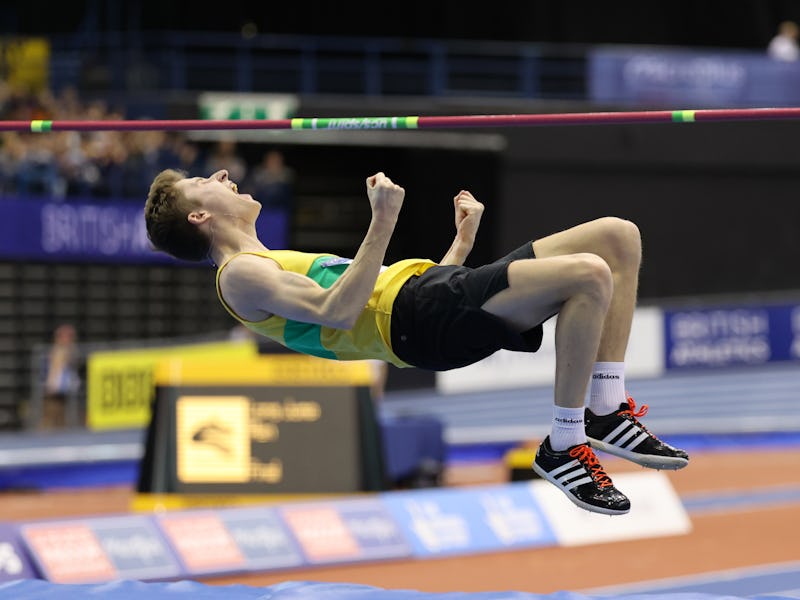 Tom Hewes is competing in the high jump during the UK Indoor Athletics Championships at the Utilita ...