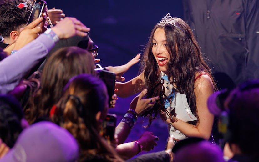 Olivia Rodrigo performs onstage for the kick off of GUTS World Tour at Acrisure Arena on February 23...
