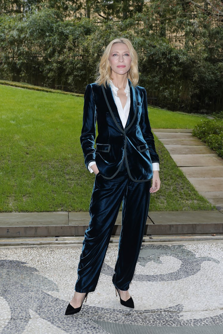 Cate Blanchett attends the Giorgio Armani fashion show during the Milan Fashion Week Womenswear Fall...