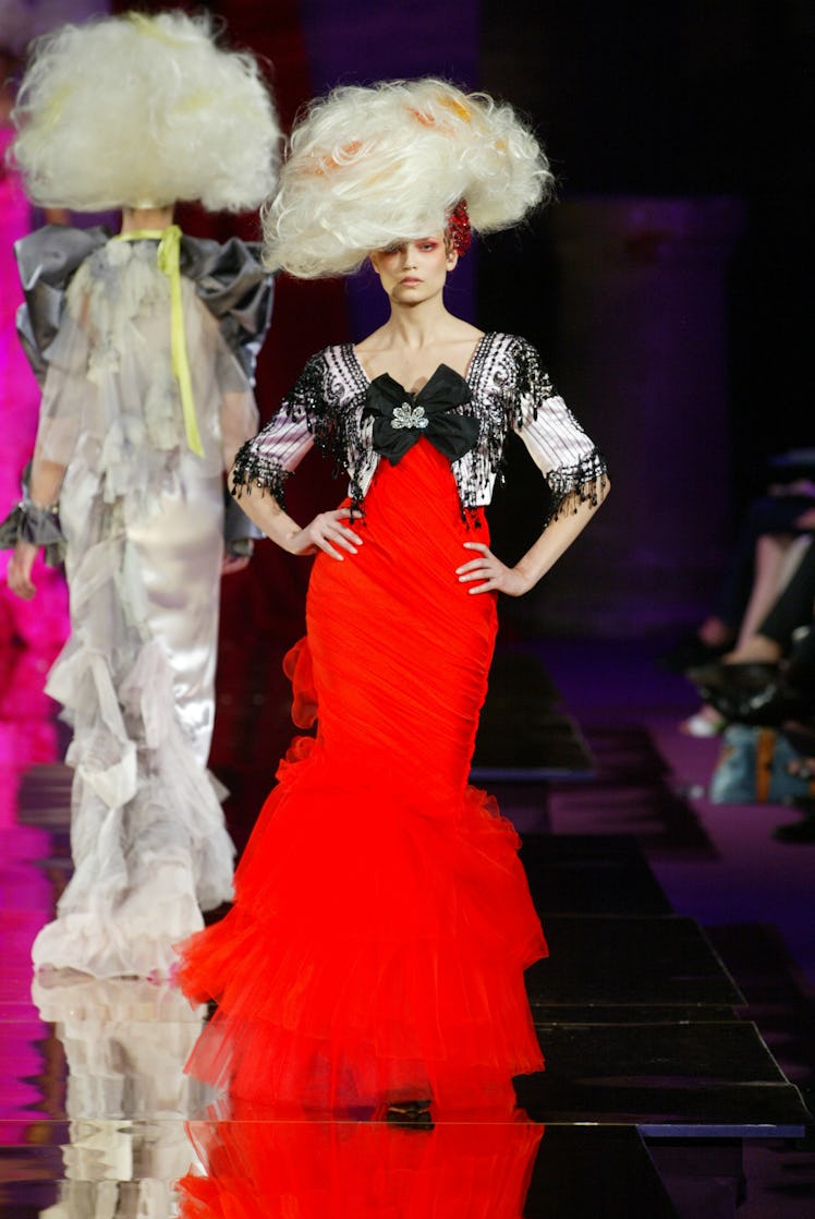 A model on the runway at the Christian Lacroix Fall 2004 show in Paris.