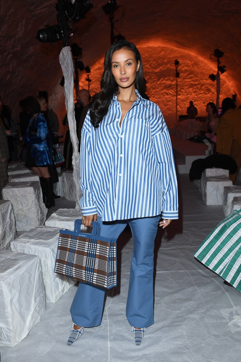 MILAN, ITALY - FEBRUARY 23: Maya Jama attends the Marni Fall/Winter 2024 Fashion Show during the Mil...