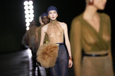 Image contains partial nudity.) Models walk the runway during the Saint Laurent Womenswear Fall/Wint...