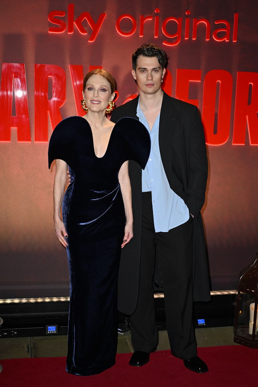 LONDON, ENGLAND - FEBRUARY 28: Julianne Moore and Nicholas Galitzine attend the "Mary And George" UK...