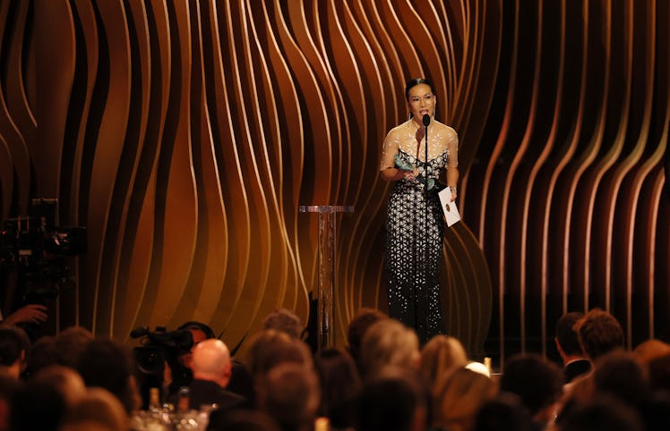 Ali Wong during the 30th Screen Actors Guild Awards, giving her acceptance speech. 