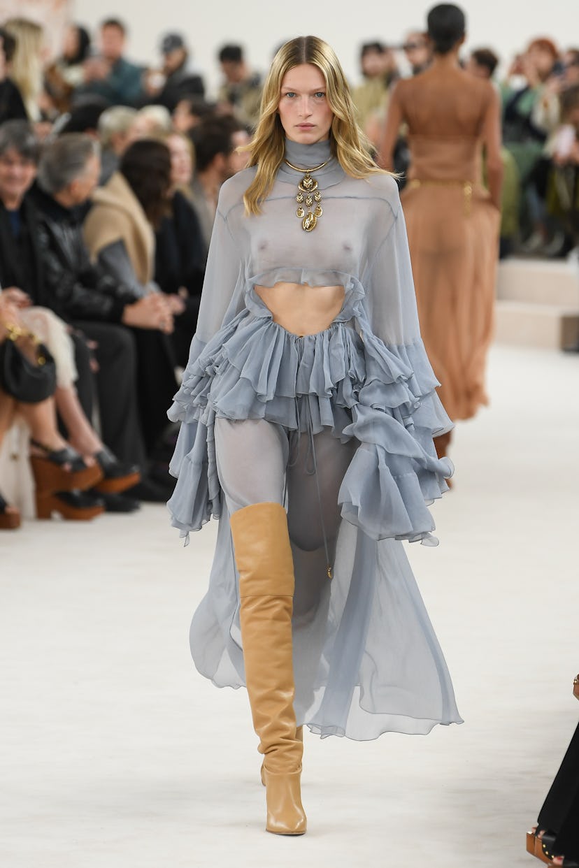 Model on the runway at Chloé RTW Fall 2024 as part of Paris Ready to Wear Fashion Week.
