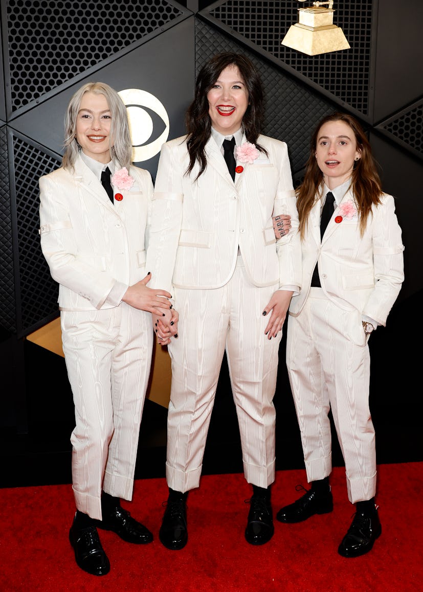 LOS ANGELES, CALIFORNIA - FEBRUARY 04: (FOR EDITORIAL USE ONLY) (L-R) Phoebe Bridgers, Lucy Dacus, a...