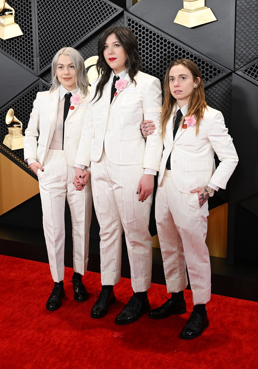 Phoebe Bridgers, Lucy Dacus and Julien Baker of boygenius at the 66th Annual GRAMMY Awards held at C...