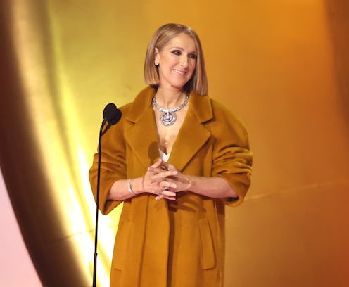 LOS ANGELES, CALIFORNIA - FEBRUARY 04: (FOR EDITORIAL USE ONLY) Celine Dion speaks onstage during th...