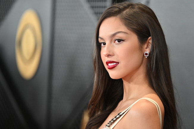 US singer Olivia Rodrigo arrives for the 66th Annual Grammy Awards at the Crypto.com Arena in Los An...