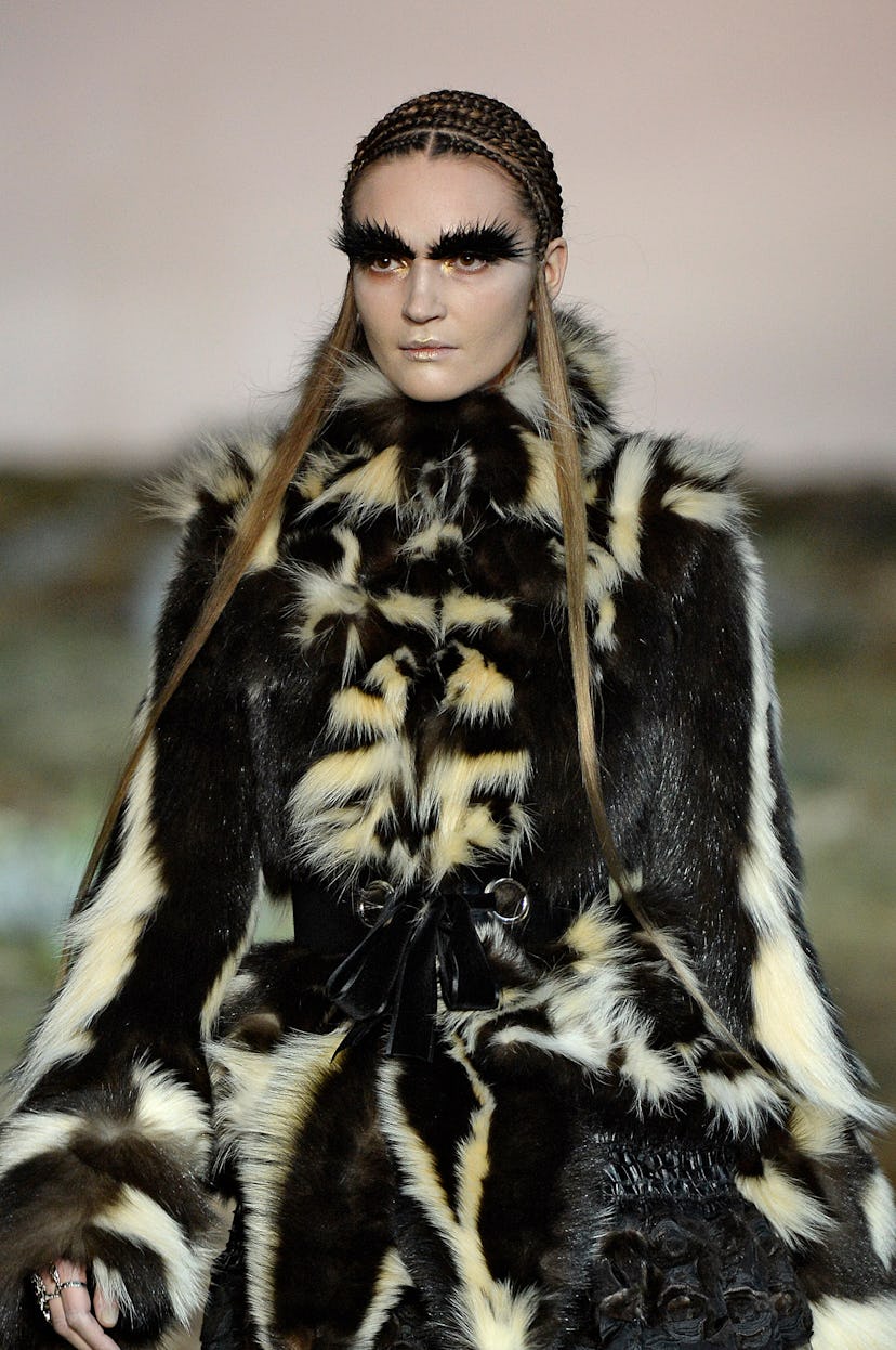 PARIS, FRANCE - MARCH 04:  A model walks the runway at the Alexander McQueen Autumn Winter 2014 fash...