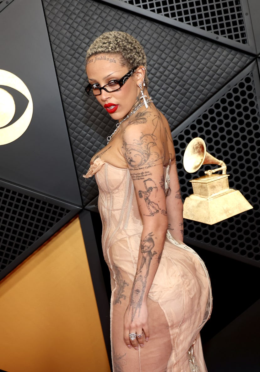 Doja Cat freed the nipple at the 2024 GRAMMY Awards in a sheer bustier naked dress