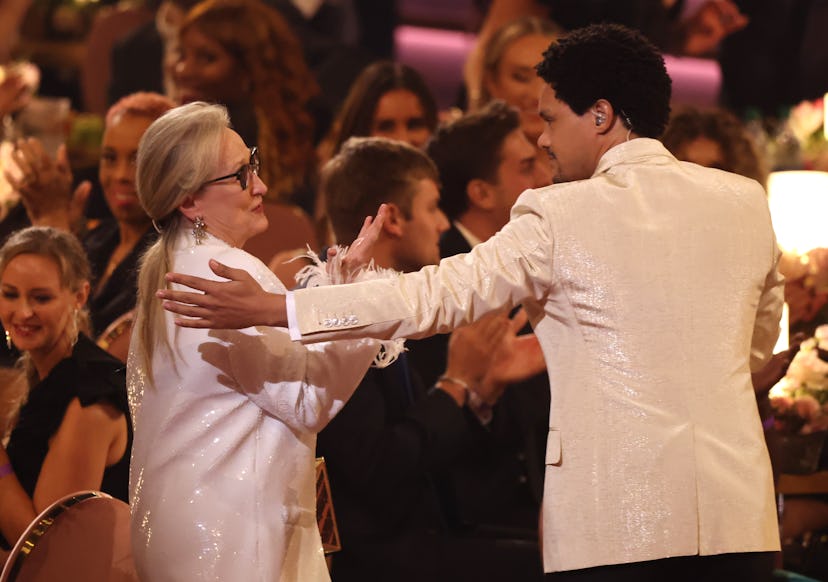 Meryl Streep and Trevor Noah at the 2024 Grammys. Photo via Getty Images