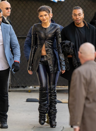 Zendaya is seen arriving at "Jimmy Kimmel Live!" on February 01, 2024 in Los Angeles, California.
