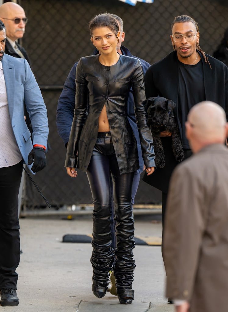 Zendaya is seen arriving at "Jimmy Kimmel Live!" on February 01, 2024 in Los Angeles, California.