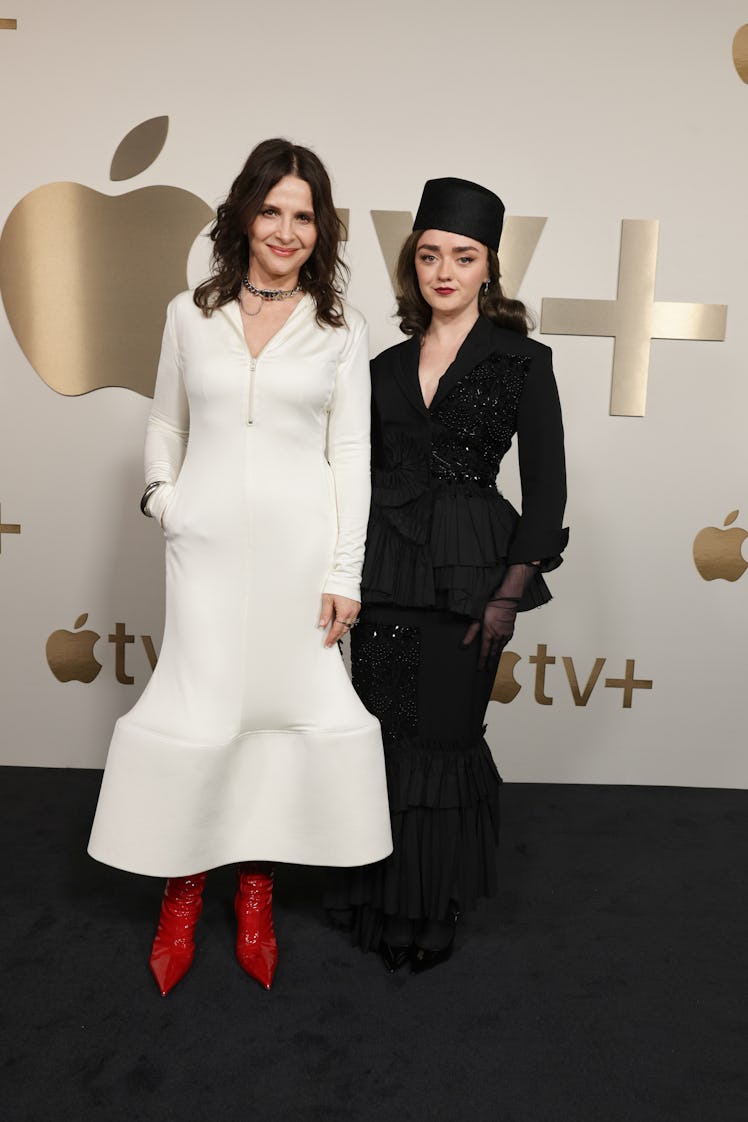 Juliette Binoche and Maisie Williams from The New Look seen at the Apple TV+ 2024 Winter TCA Tour at...