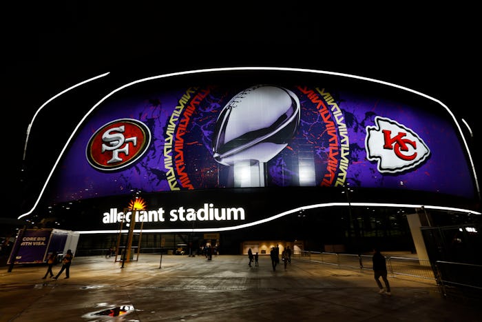 LAS VEGAS, NV - FEBRUARY 05: General view of the outside of Allegiant Stadium during the Super Bowl ...