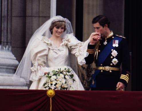 The Prince and Princess of Wales on the balcony of Buckingham Palace on their wedding day, 29th July...