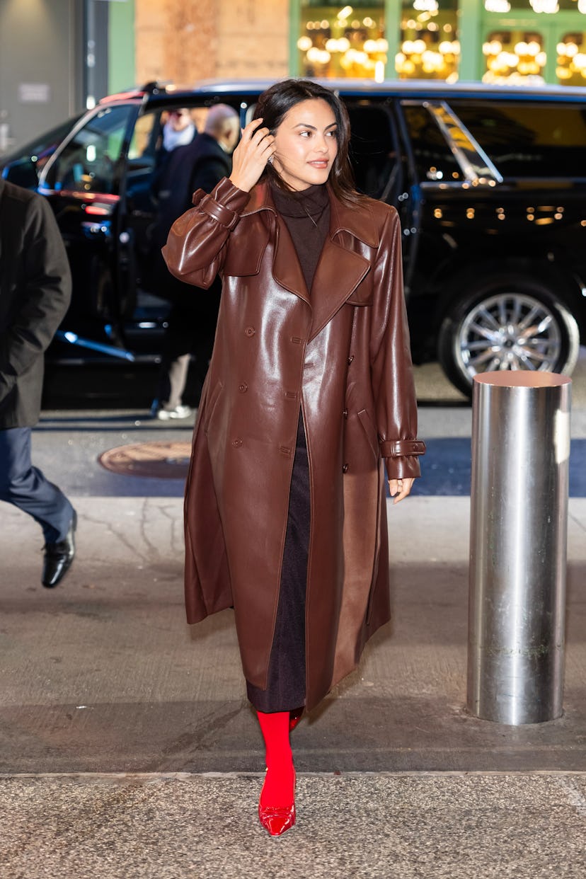 Camila Mendes is seen in Midtown on February 06, 2024 in New York City.