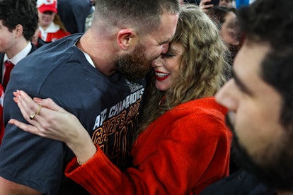 Travis Kelce and Taylor Swift after the Kansas City Chiefs earned a Super Bowl berth.