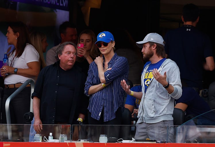 Actress Charlize Theron attends Super Bowl LVI between the Los Angeles Rams and the Cincinnati Benga...