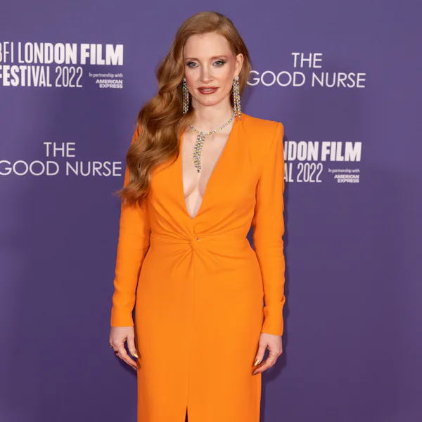 jessica chastain orange dress Jessica Chastain on the September 2025 cover of Emmy Magazine (photographed by Andrew Eccles, styled by Elizabeth Stewart) : r/whatthefrockk