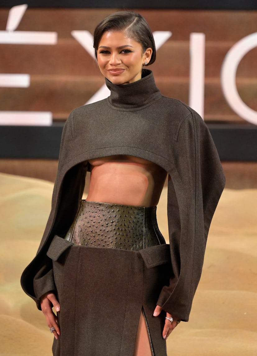 Zendaya poses for a picture during the red carpet of the film "Dune: Part Two" in Mexico City on Feb...