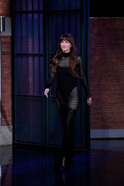 Dakota Johnson Spices Up A Sheer Slip Dress With Rock And Roll Boots 