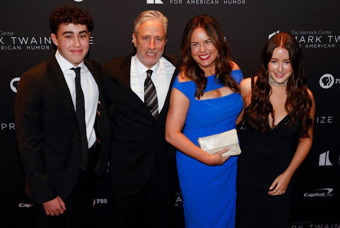US comedian Jon Stewart, his wife Tracey McShane and children Nathan Thomas and Maggie Rose arrive f...