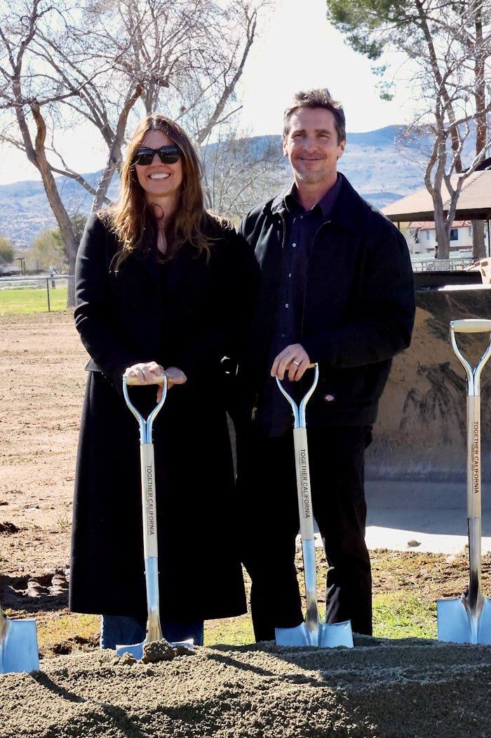 PALMDALE, CALIFORNIA - FEBRUARY 07: Sibi Blazic and Christian Bale attend Together California's Fost...