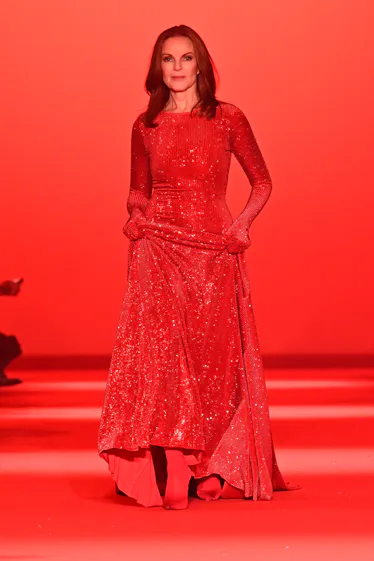 US actress Marcia Cross model presents a creation by Vetements