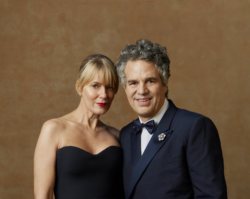Sunrise Coigney and Mark Ruffalo at the portrait booth at the 81st Golden Globe Awards held at the B...