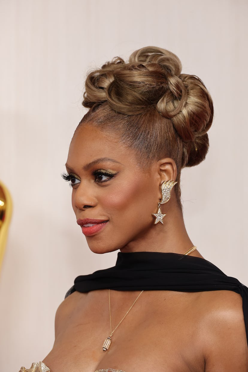Laverne Cox wore a structural bun at the 2024 Oscars.