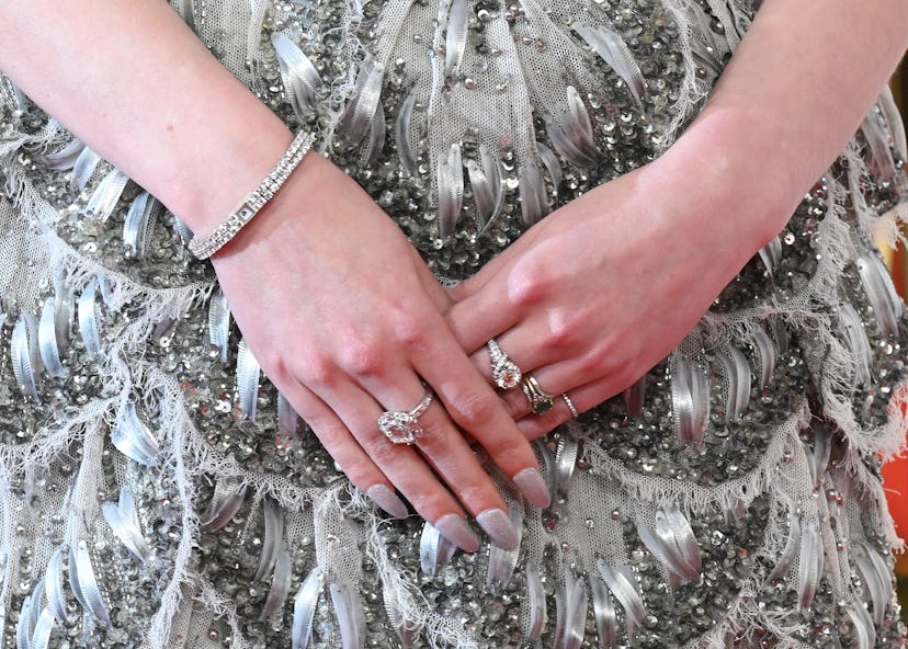 Anya Taylor-Joy painted on silver chrome nails at the 2024 Oscars.