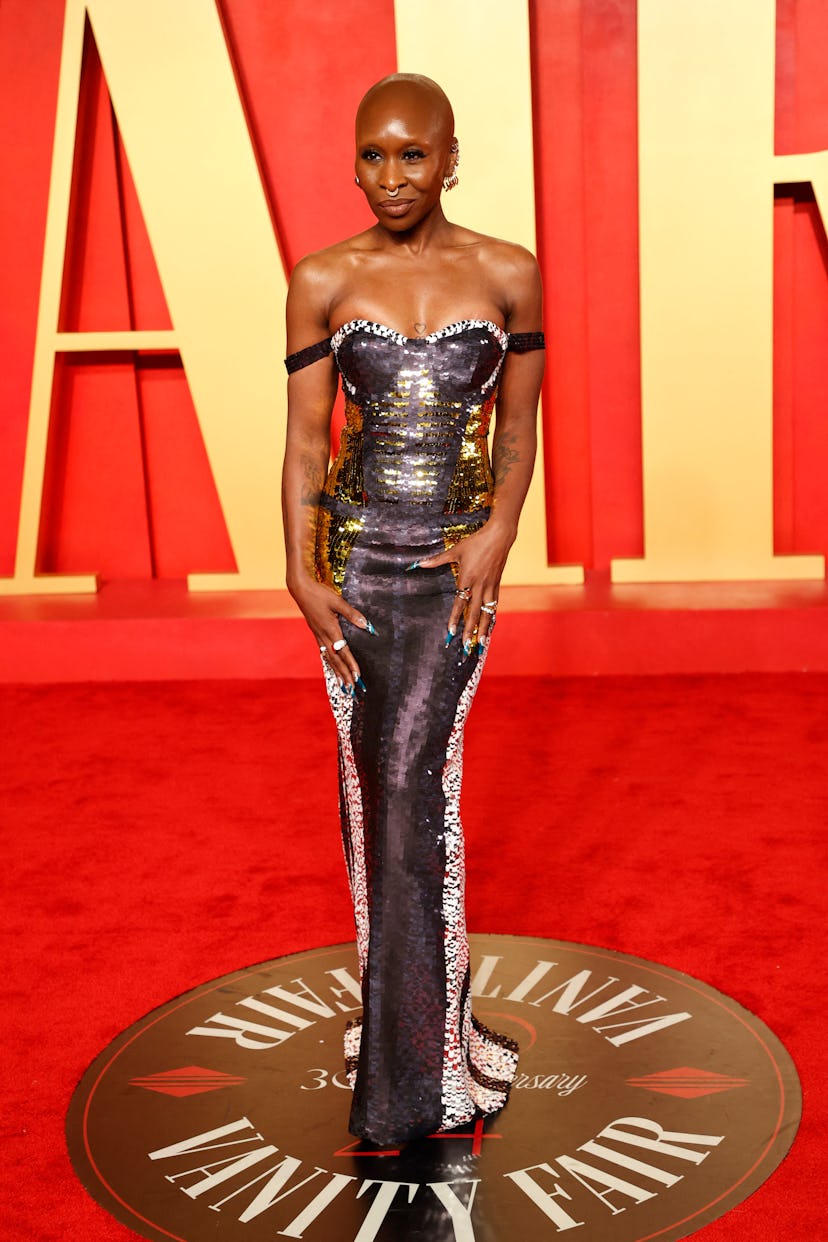 British actress Cynthia Erivo attends the Vanity Fair Oscars Party at the Wallis Annenberg Center fo...