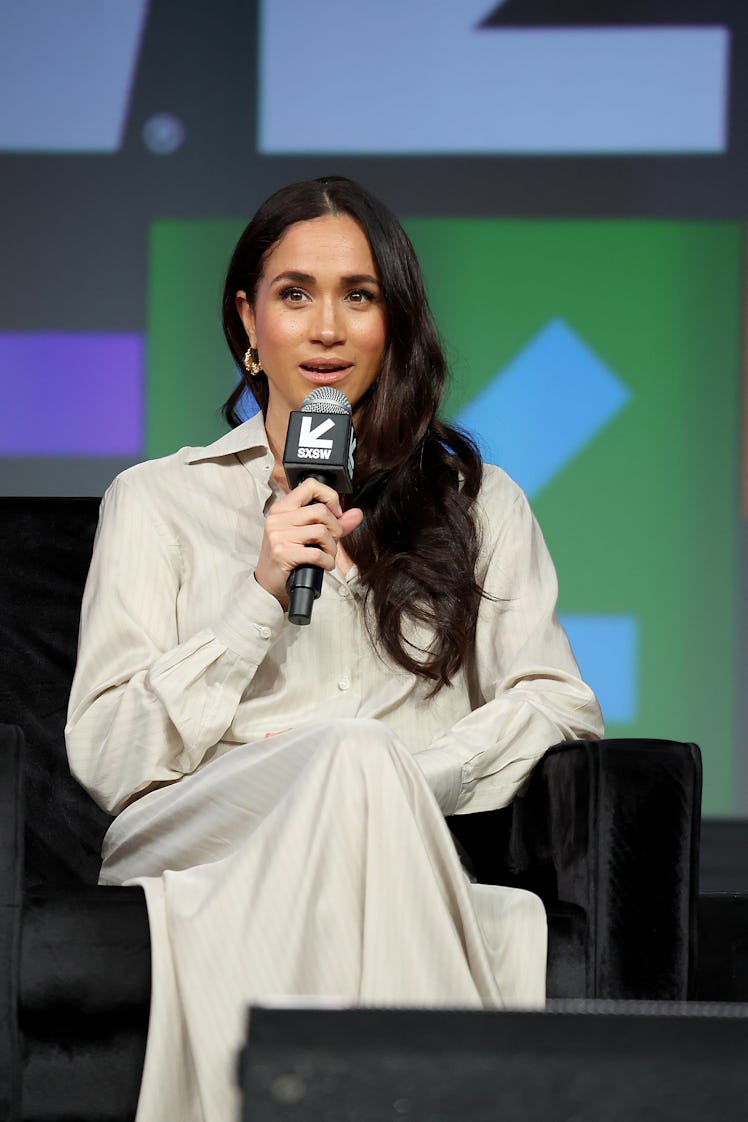 Meghan, Duchess of Sussex speaks onstage during the Breaking Barriers, Shaping Narratives: How Women...