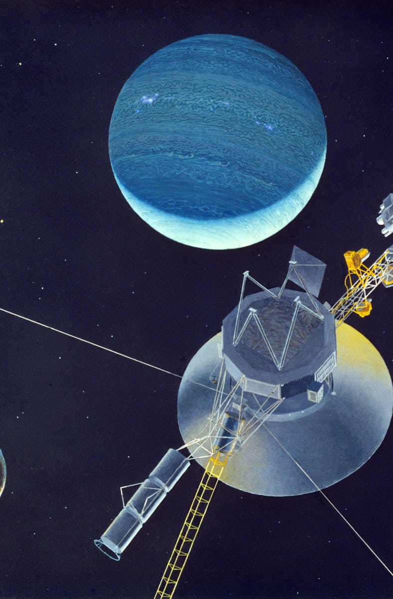 1981: A simulation of the space probe Voyager 2 preparing to leave our solar system to become the f...